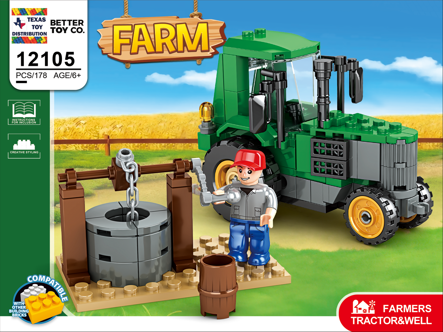 Farm Tractor and Well Building Brick Kit (178 pcs)
