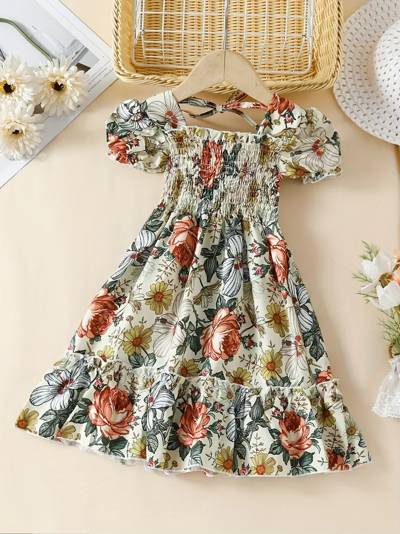 Floral Bubble Sleeve Dress