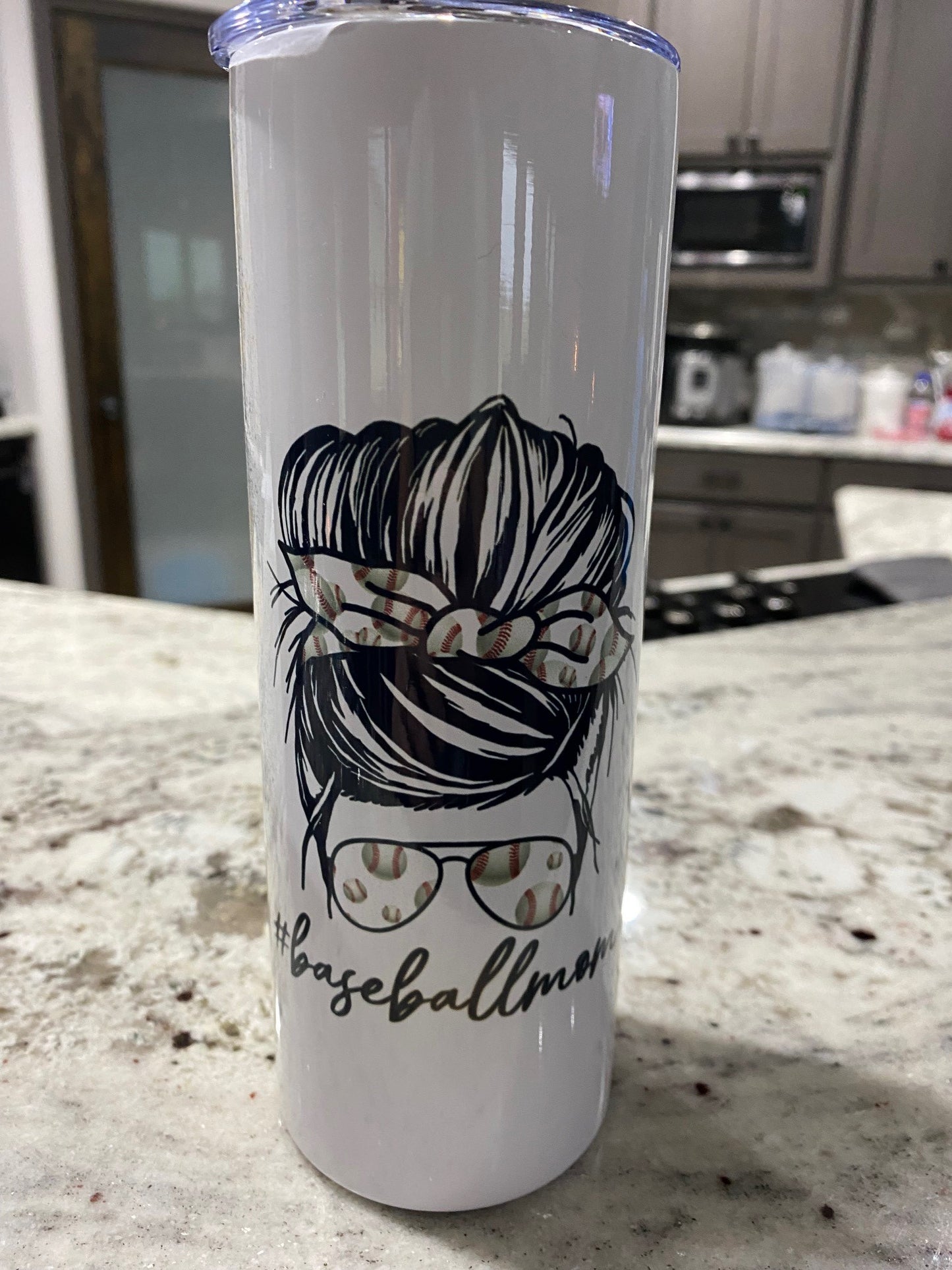 20 oz. Tumbler - #baseballmom Messy Bun - Cheetah