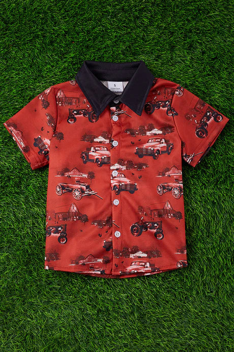 Old Truck on a Farm Button Up